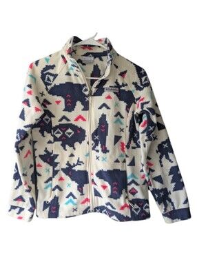 Columbia Fleece Jacket Girls Large L Aztec Native Wolf Bear Full Zip 18x23 Coat